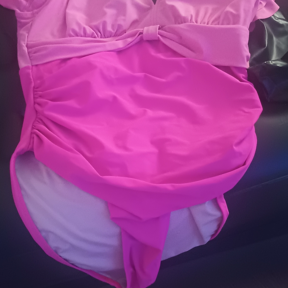 Pink One-Piece Swimwear with Front Knot